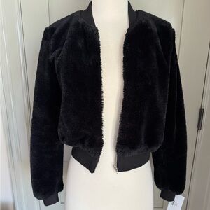 Flying Tomato Black Faux Fur Bomber Jacket